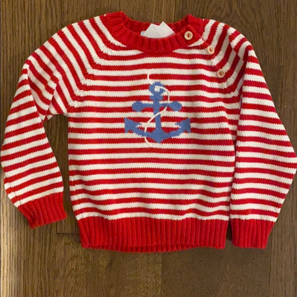 Bella Bliss red and white stripe anchor sweater